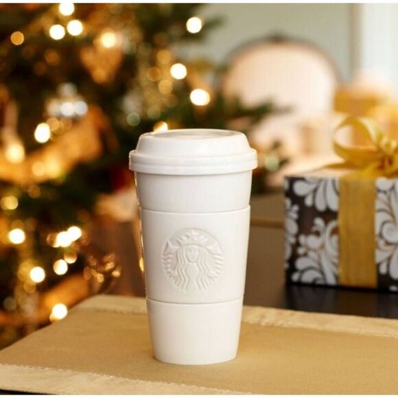 ☕️Starbucks 2012 Ivory Embossed Logo Stackable Bowls & Lid Set - Picture 1 of 12